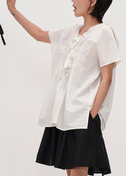 Fashion White Oversized Wrinkled Cotton Tank Tops Summer