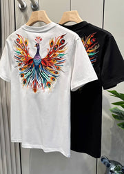 Fashion White Peacock Embroideried Cotton Men T Shirt Summer