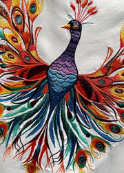 Fashion White Peacock Embroideried Cotton Men T Shirt Summer