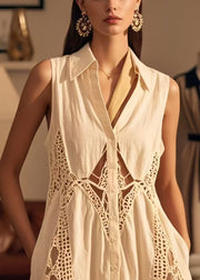 Fashion White Peter Pan Collar Patchwork Cotton Dresses Sleeveless