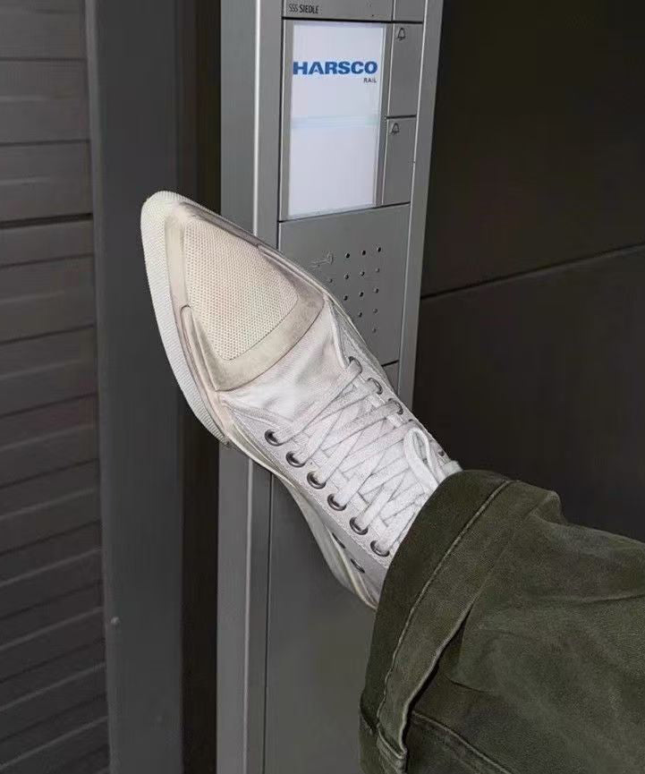 Fashion White Pointed Toe High Top Board Shoes Lace Up