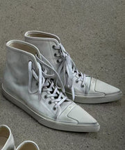 Fashion White Pointed Toe High Top Board Shoes Lace Up