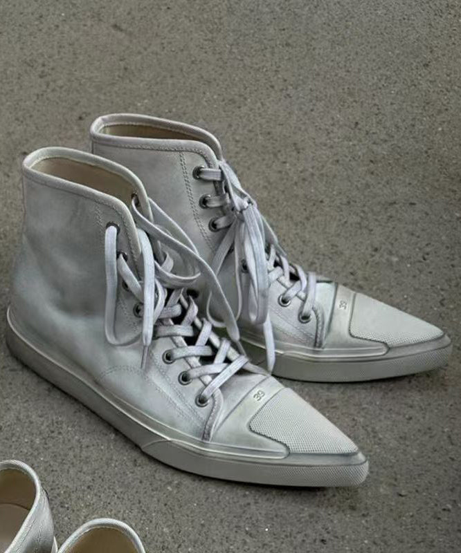 Fashion White Pointed Toe High Top Board Shoes Lace Up