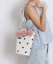 Fashion White Print Flower Decorated Faux Leather Bucket Bag