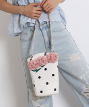 Fashion White Print Flower Decorated Faux Leather Bucket Bag