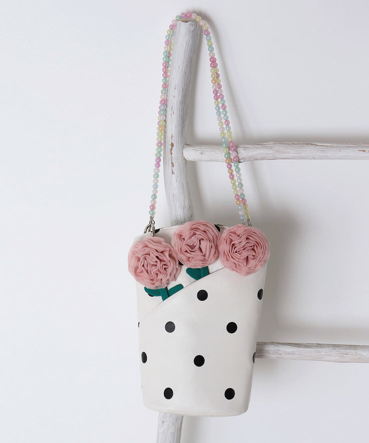 Fashion White Print Flower Decorated Faux Leather Bucket Bag