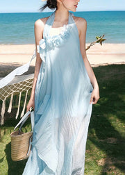 Fashion White Ruffled Asymmetrical Patchwork Cotton Dresses Sleeveless