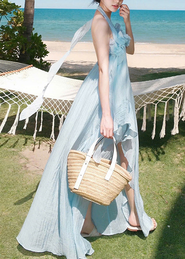 Fashion White Ruffled Asymmetrical Patchwork Cotton Dresses Sleeveless
