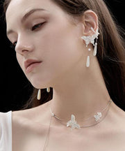 Fashion White Sterling Silver Pearl Butterfly Water Drop Drop Earrings