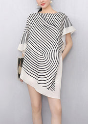 Fashion White Striped Asymmetrical T Shirts Summer