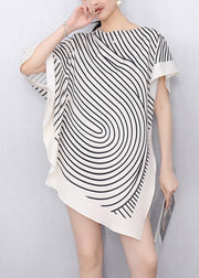 Fashion White Striped Asymmetrical T Shirts Summer