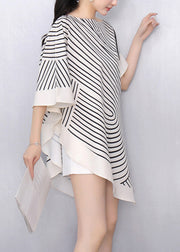 Fashion White Striped Asymmetrical T Shirts Summer
