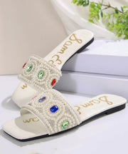 Fashion White Zircon Splicing Slide Sandals Slide Sandals