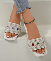 Fashion White Zircon Splicing Slide Sandals Slide Sandals