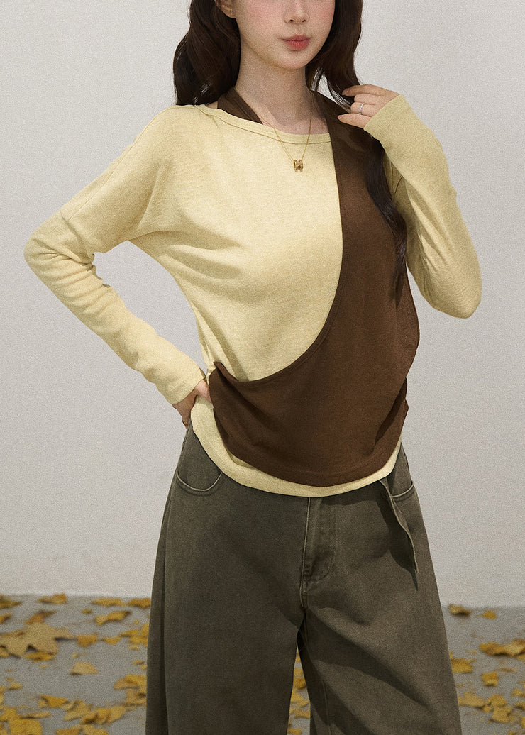 Fashion Yellow Asymmetrical Cotton One Shoulder Tops Fall
