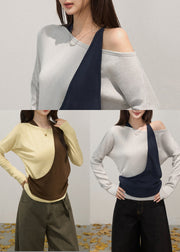 Fashion Yellow Asymmetrical Cotton One Shoulder Tops Fall