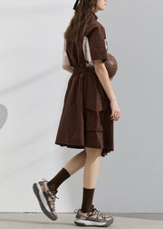 Fashion Zip Up Patchwork Tops And Skirts Cotton Two Pieces Set Summer