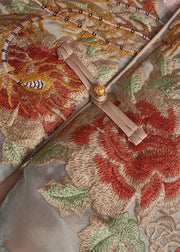 Fine Apricot Embroidered Chinese Button Silk Top Sleeveless