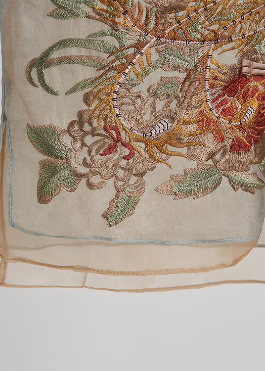 Fine Apricot Embroidered Chinese Button Silk Top Sleeveless