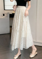Fine Apricot Embroidered Elastic Waist Lace Skirt Summer