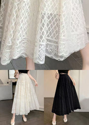 Fine Apricot Embroidered Elastic Waist Lace Skirt Summer