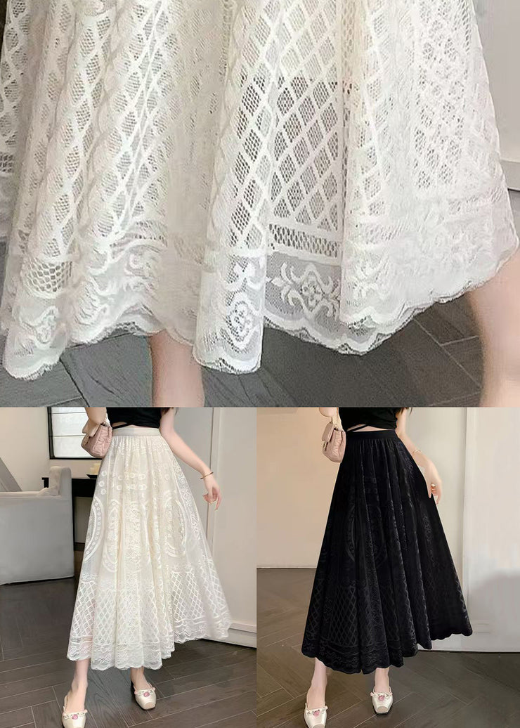 Fine Apricot Embroidered Elastic Waist Lace Skirt Summer