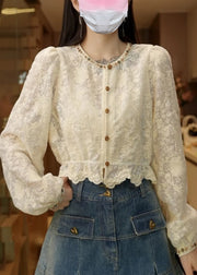 Fine Apricot Embroidered Nail Bead Lace Blouses Fall