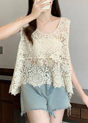 Fine Apricot Hollow Out Lace Vest Summer