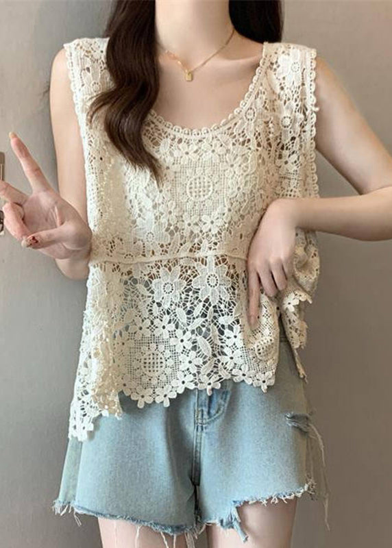 Fine Apricot Hollow Out Lace Vest Summer