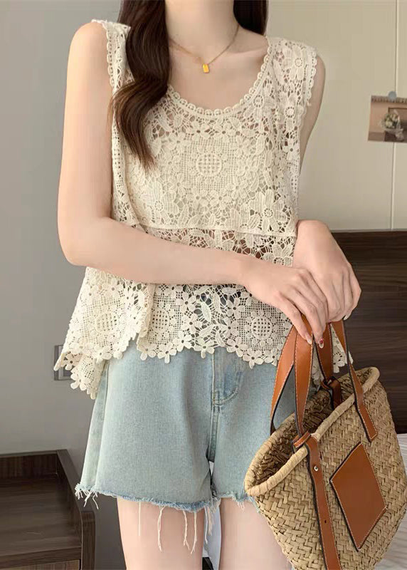 Fine Apricot Hollow Out Lace Vest Summer