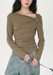 Fine Army Green Asymmetrical Design Cotton Shirts Fall