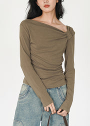 Fine Army Green Asymmetrical Design Cotton Shirts Fall