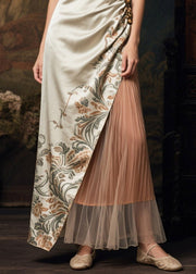 Fine Asymmetrical Patchwork Tulle Silk Long Dresses Sleeveless