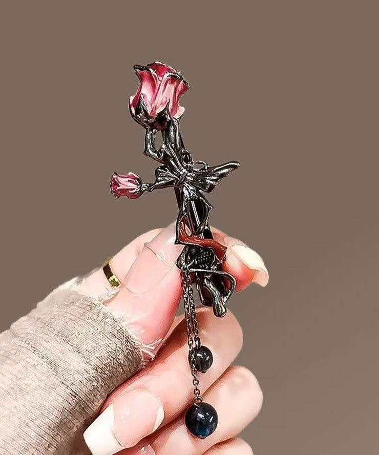 Fine Black Alloy Butterfly Rose Tassel Hairpin