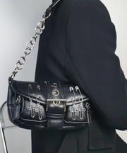 Fine Black Chain Linked Decorated Durable Faux Leather Shoulder Bags