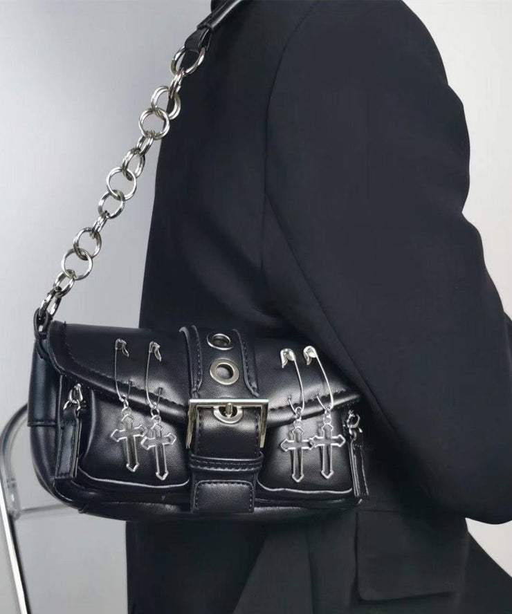 Fine Black Chain Linked Decorated Durable Faux Leather Shoulder Bags