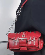 Fine Black Chain Linked Decorated Durable Faux Leather Shoulder Bags