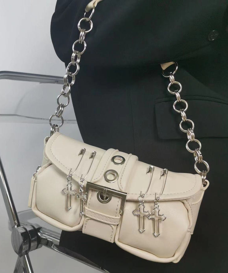 Fine Black Chain Linked Decorated Durable Faux Leather Shoulder Bags