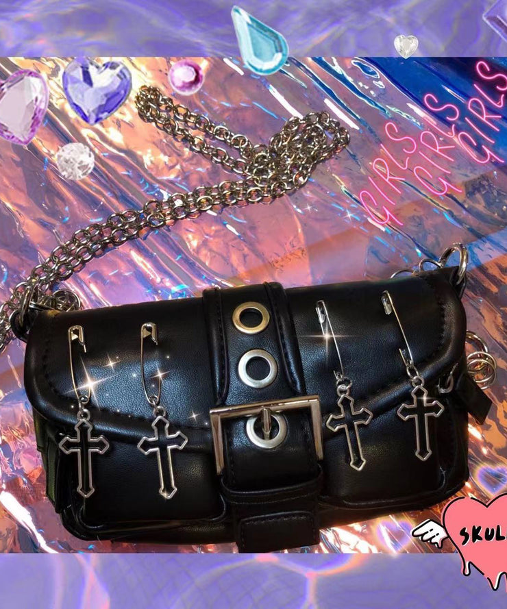 Fine Black Chain Linked Decorated Durable Faux Leather Shoulder Bags