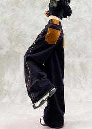 Fine Black Embroidered Patchwork Denim Pants Trousers Spring