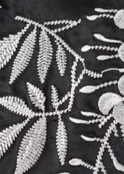 Fine Black Embroidered Silk Spaghetti Strap Vests Summer