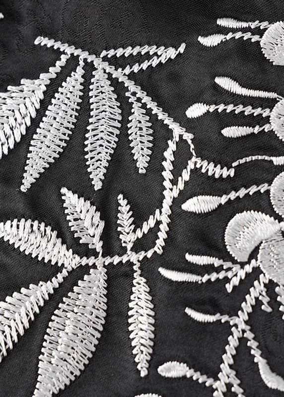 Fine Black Embroidered Silk Spaghetti Strap Vests Summer