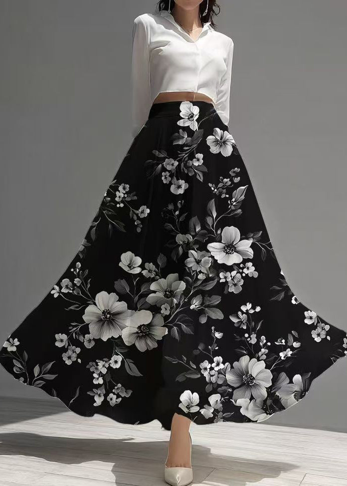 Fine Black Floral Chiffon Skirt Exra Large Hem Summer