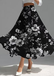 Fine Black Floral Chiffon Skirt Exra Large Hem Summer