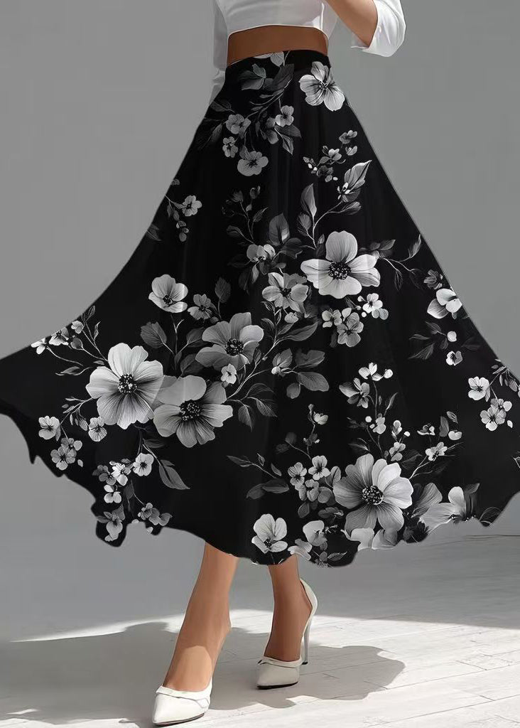Fine Black Floral Chiffon Skirt Exra Large Hem Summer