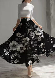 Fine Black Floral Chiffon Skirt Exra Large Hem Summer
