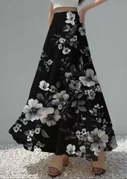 Fine Black Floral Chiffon Skirt Exra Large Hem Summer