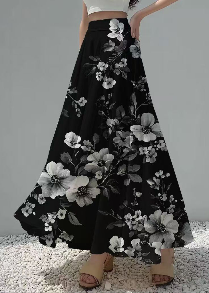 Fine Black Floral Chiffon Skirt Exra Large Hem Summer