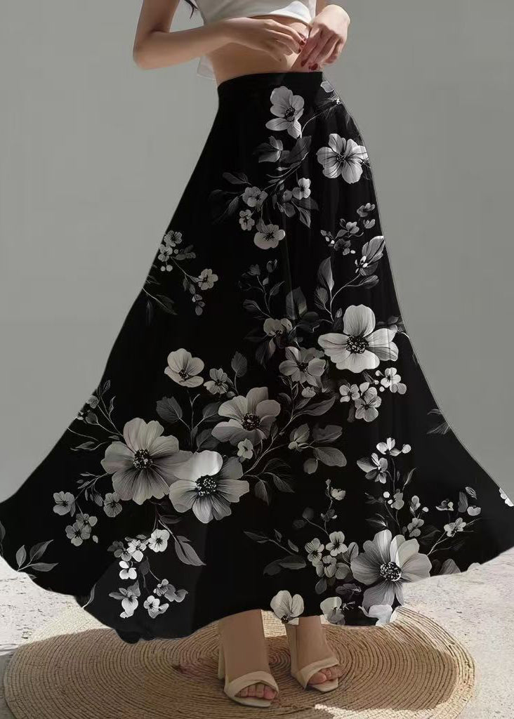 Fine Black Floral Chiffon Skirt Exra Large Hem Summer