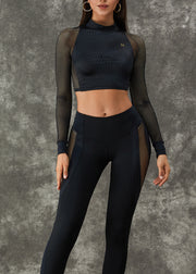 Fine Black High Waist Hollow Out Sports Bra And Leggings Set Suit Athletic Leggings